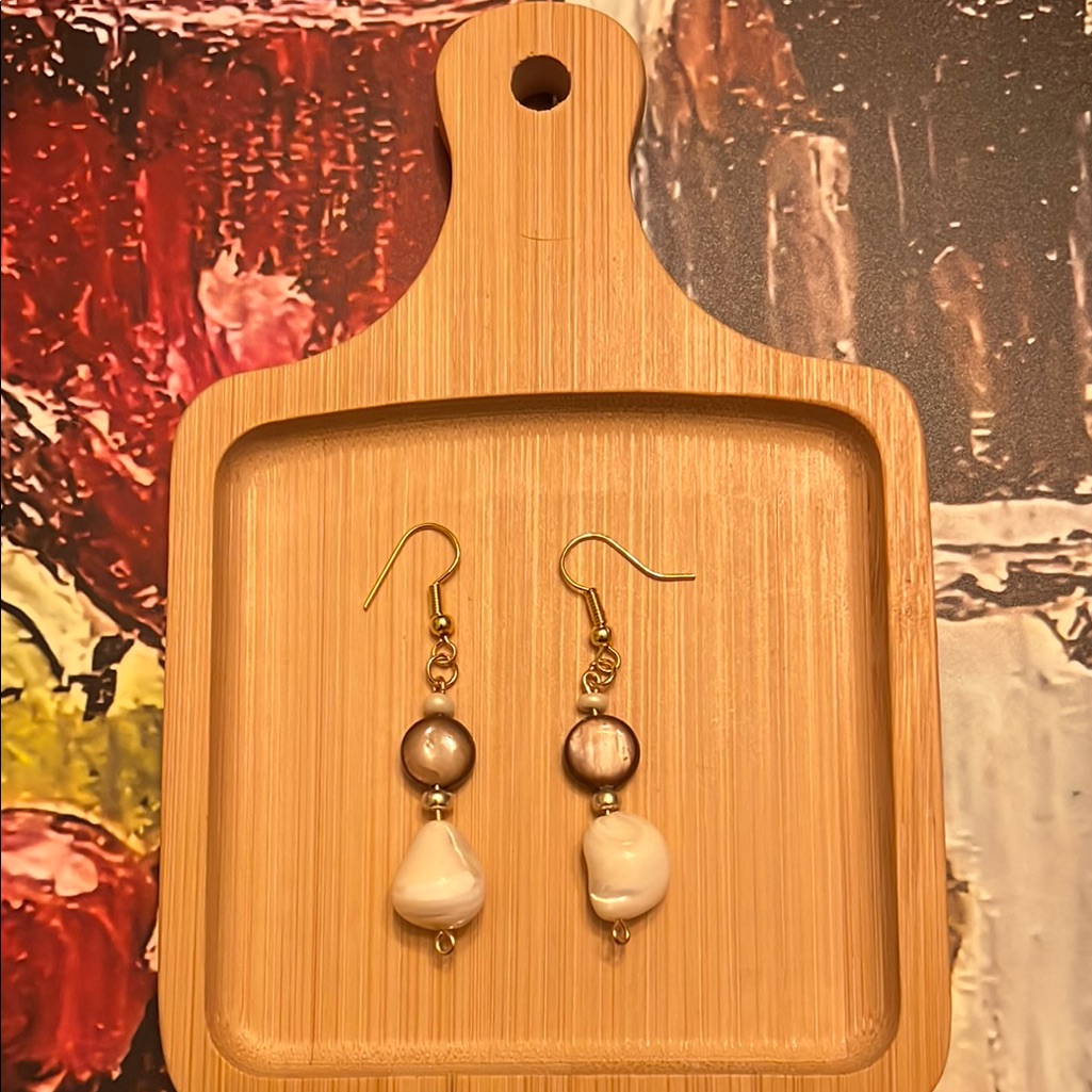 Gold And Cream Minimalist Earrings